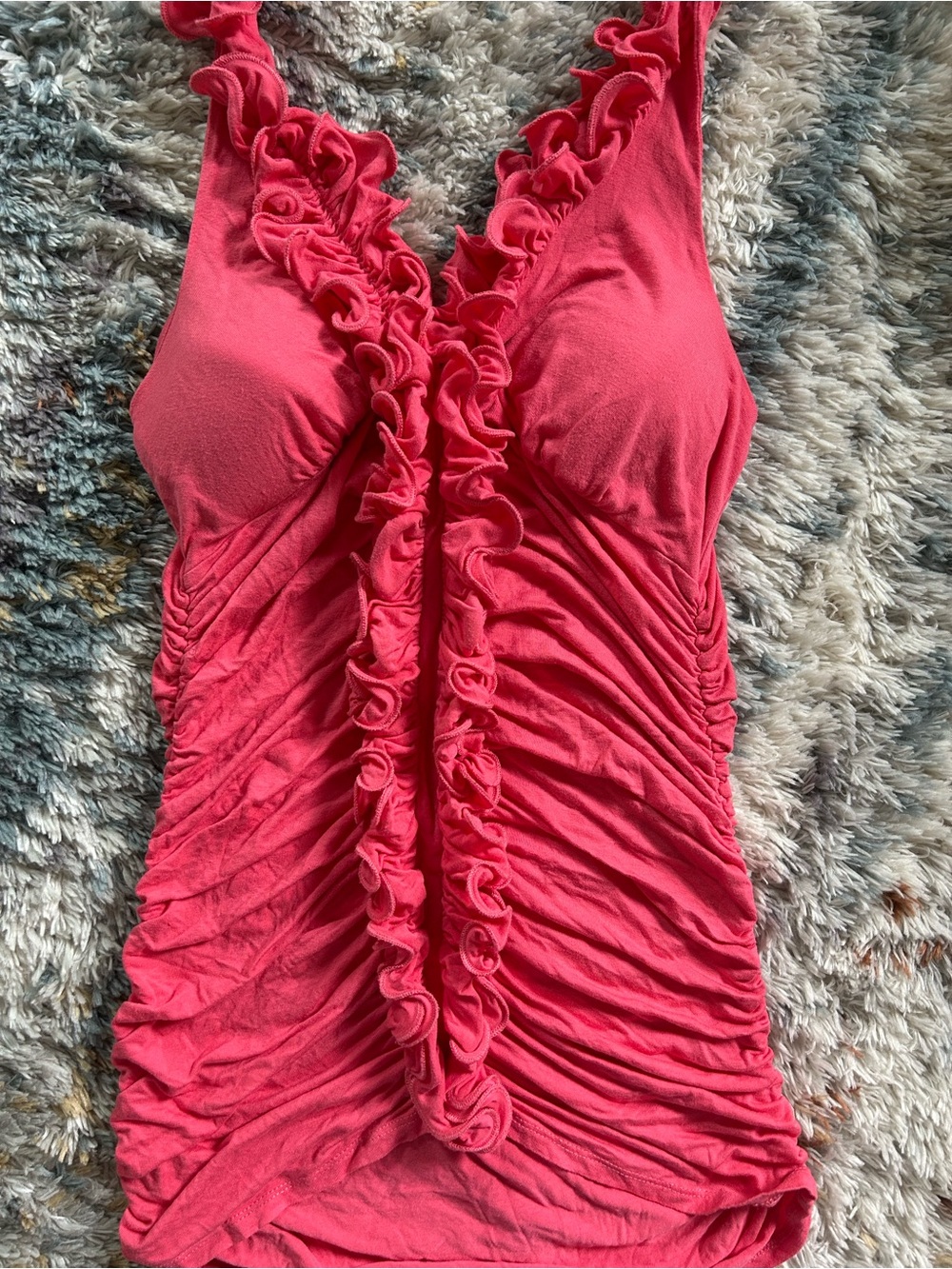 Lipstick Boutique Coral Pink Ruffled V-Neck Camisole